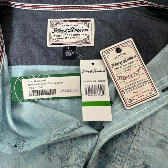 NWT Flag & Anthem Brownell Blue Cotton Tropical-Print Button-Down Shirt Size L - Picture 3 of 10